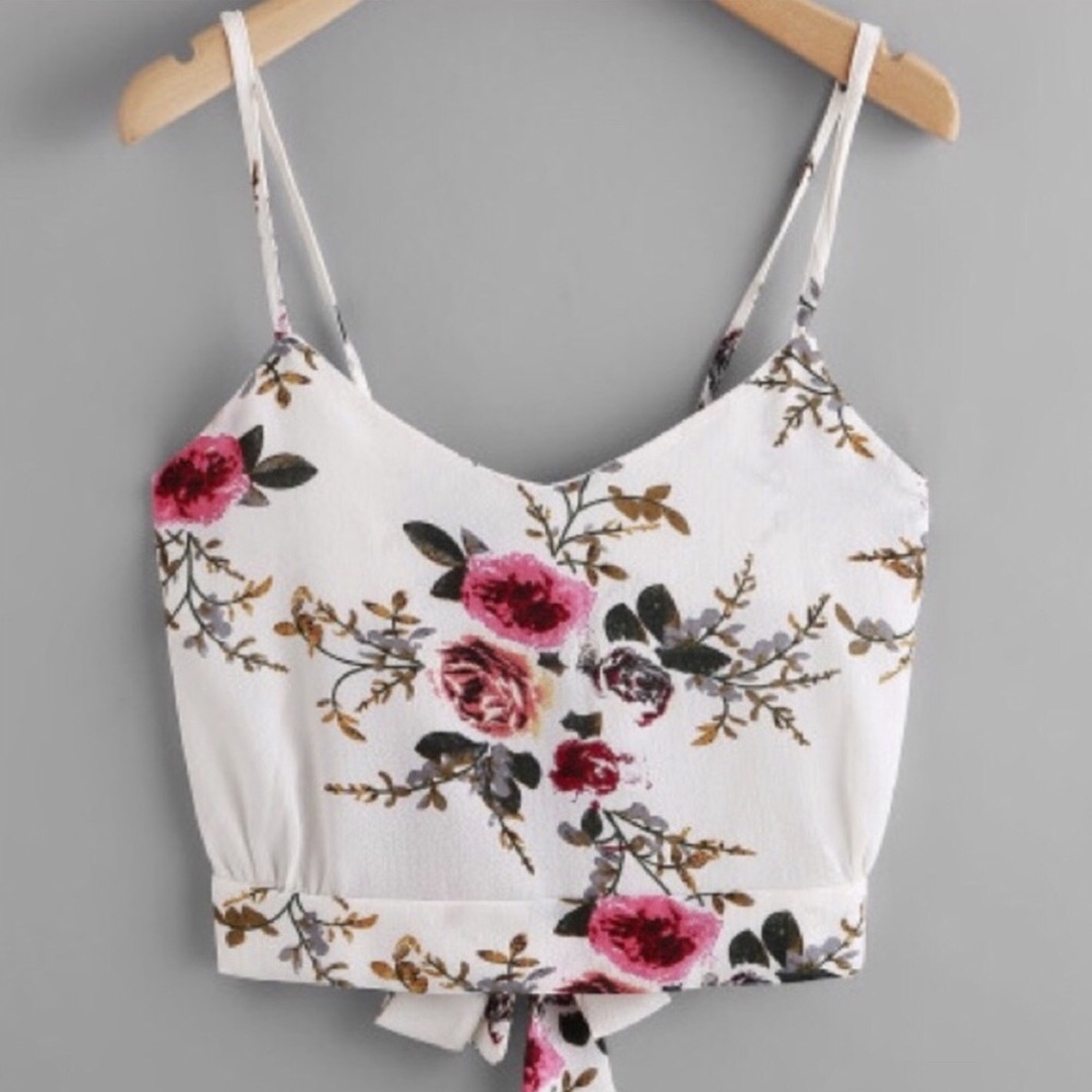 NEW White Floral Crop Top - Picture 3 of 6